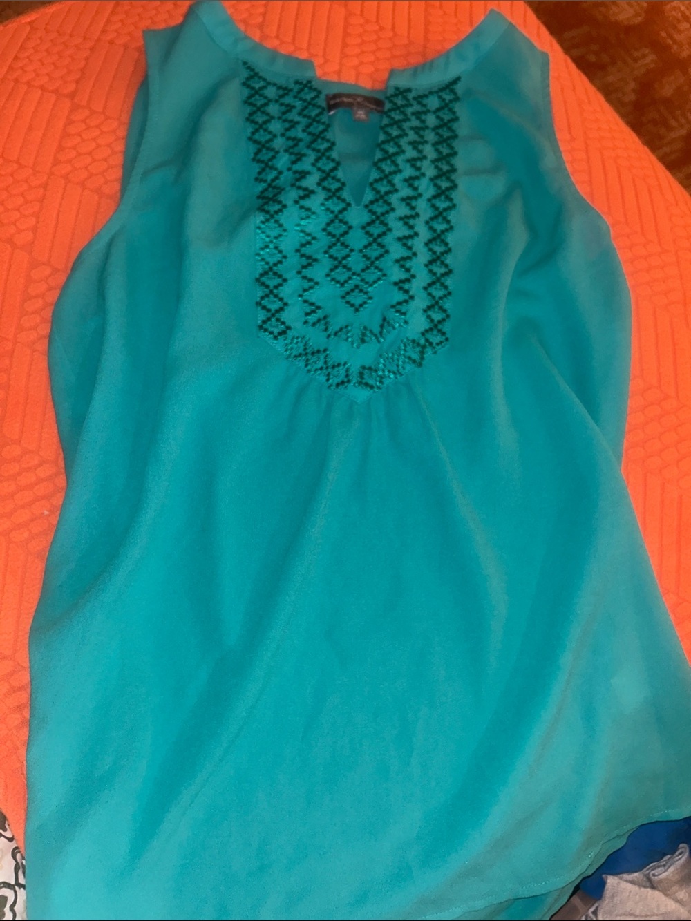 Market & Spruce Teal Sleeveless Embroidered V-Notch Camisole